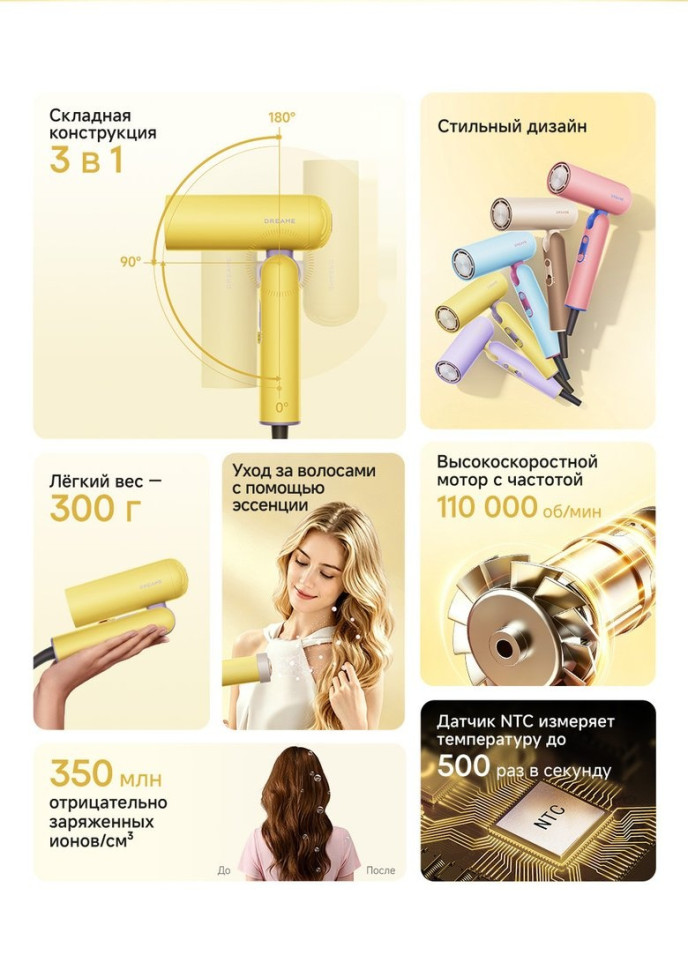 Фен Dreame Hair Dryer Pocket Cake Yellow AHD51 (желтый)