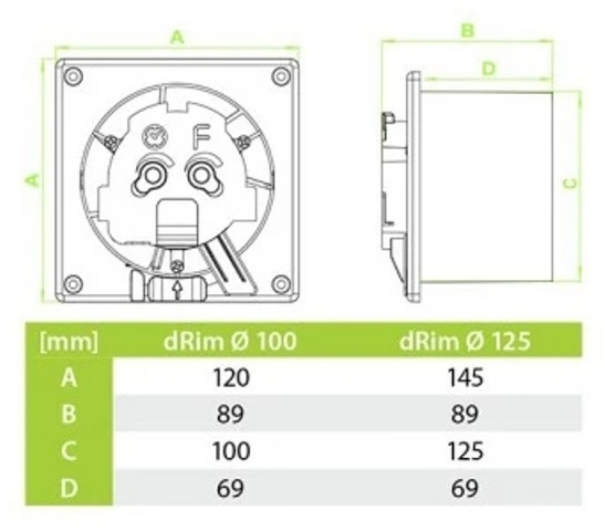Вентилятор накладной AirRoxy dRim 125DTS-C183