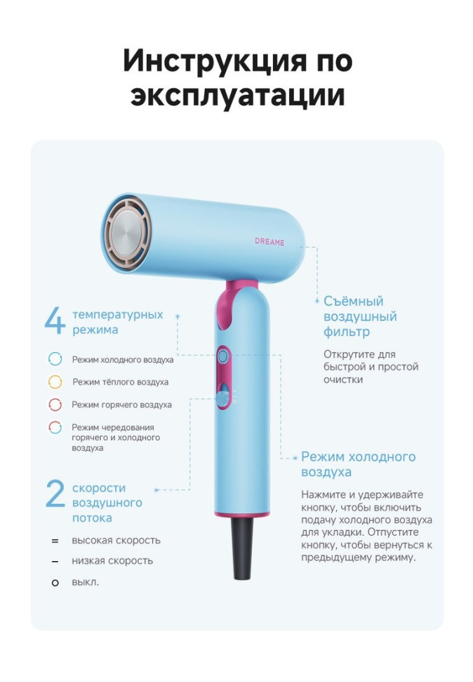 Фен Dreame Hair Dryer Pocket Cake Blue AHD51 (голубой)
