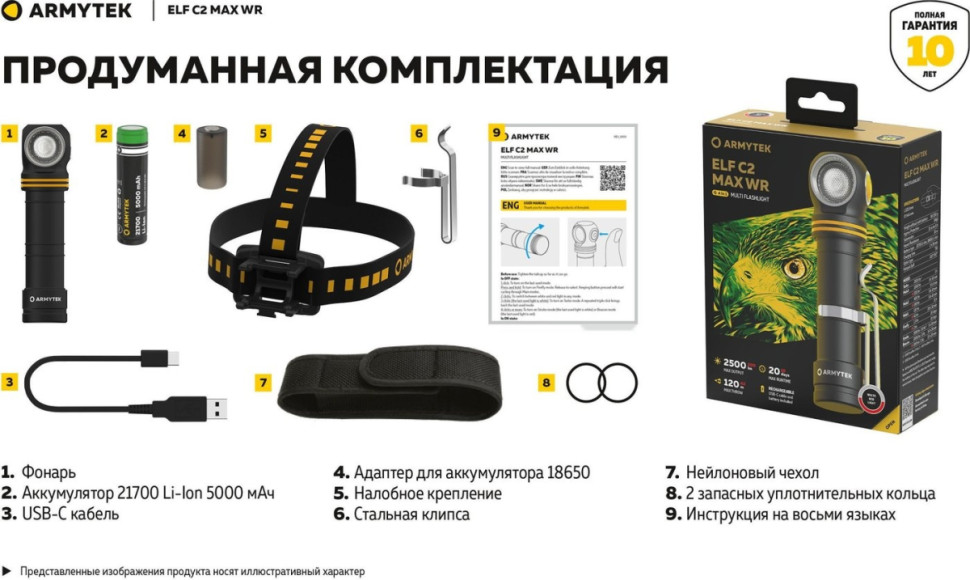 Фонарь Armytek Elf C2 Max WR USB-C (белый)