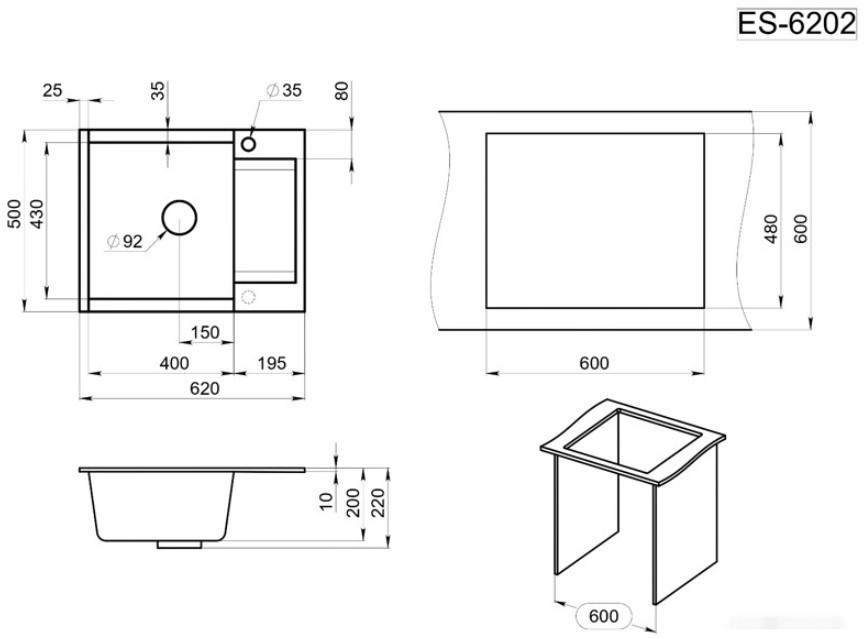 Кухонная мойка Granula ES-6202 (шварц)