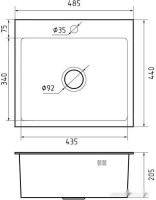 Кухонная мойка GranFest Metal нержавеющая сталь AISI 304 PVD GF-4844 графит (с сифоном)