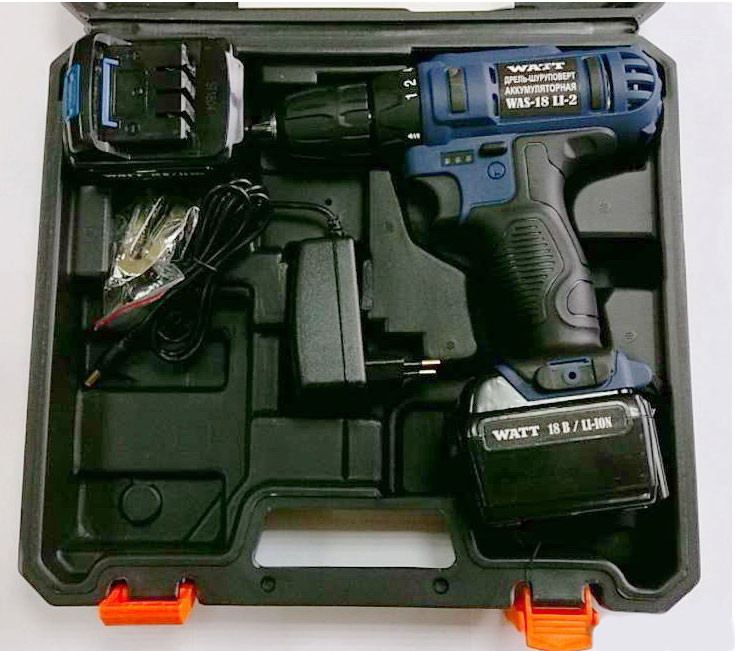 Дрель-шуруповерт Watt WAS-18 Li-2 101803112 (с кейсом)