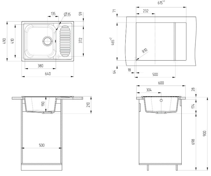 Кухонная мойка Ulgran U-202 342 (ГРАФИТ)