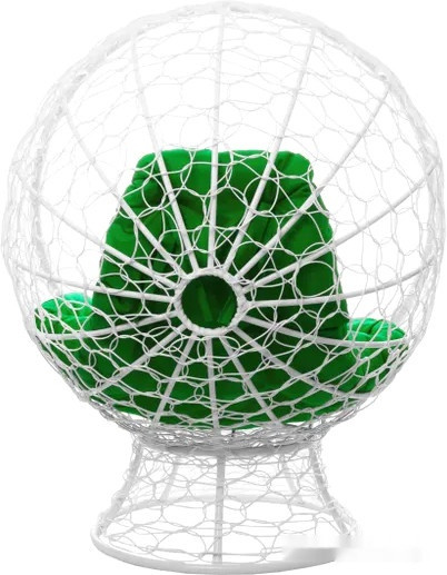 Кресло M-Group Кокос на подставке 11590104 (белый ротанг/зеленая подушка)