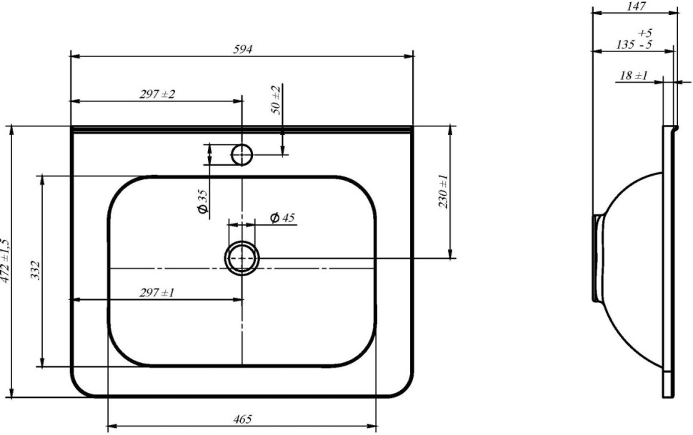 Умывальник Belux Терра 600 Лайт