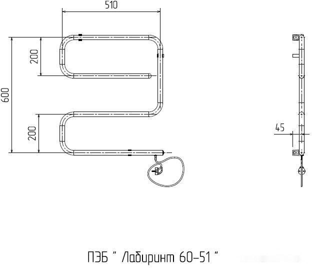 Полотенцесушитель Zorg Лабиринт 60x51, 60 вт (К-кнопка)