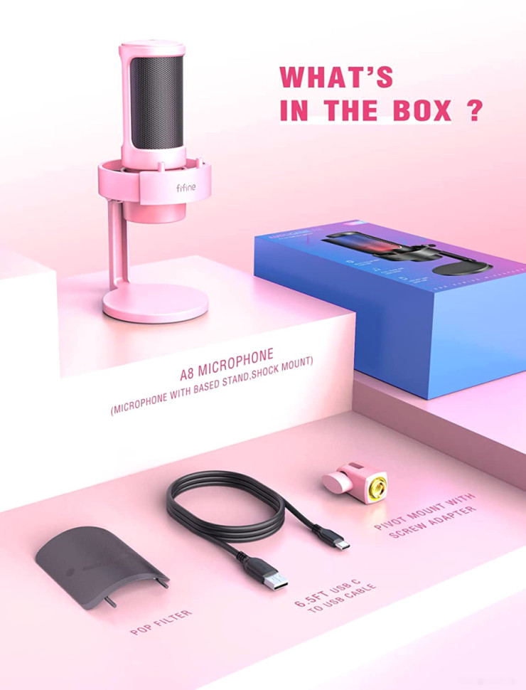 Проводной микрофон FIFINE A8 (розовый)