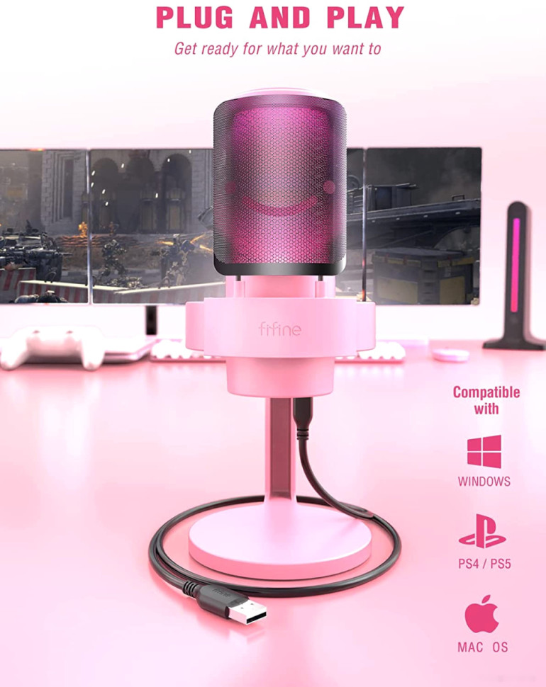 Проводной микрофон FIFINE A8 (розовый)