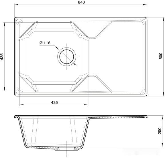 Кухонная мойка GranFest GF-U-840L (серый)