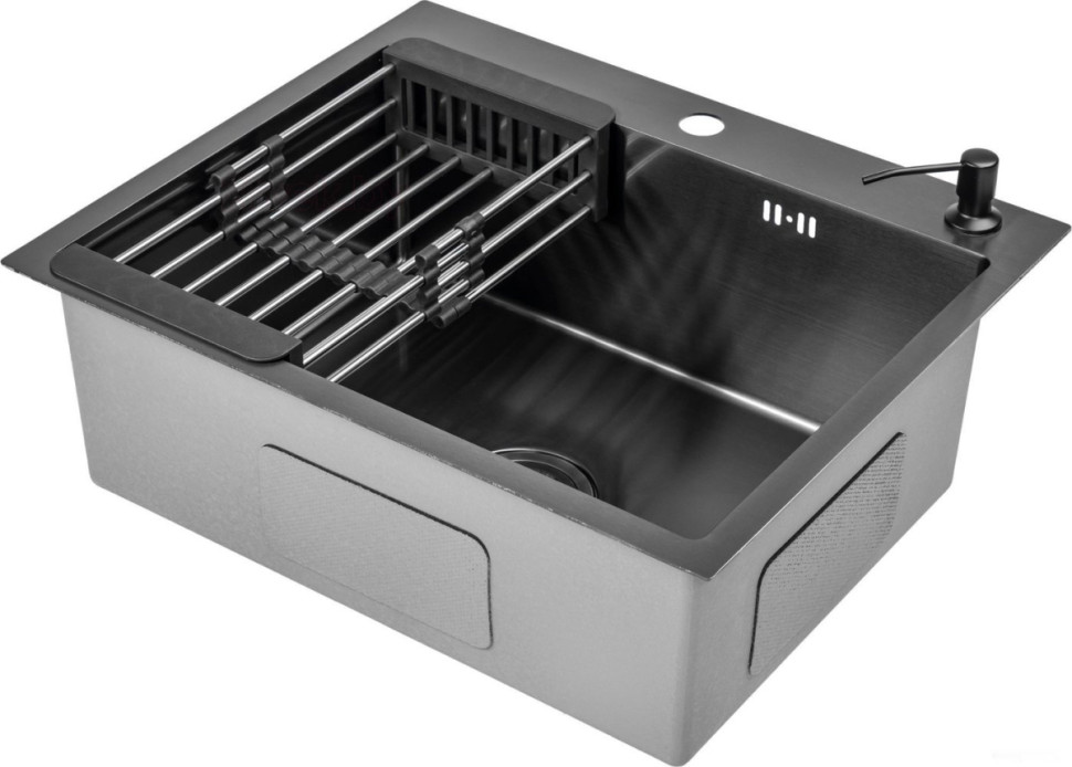 Кухонная мойка Saniteco 6050 Nano (с сифоном, дозатором и коландером)