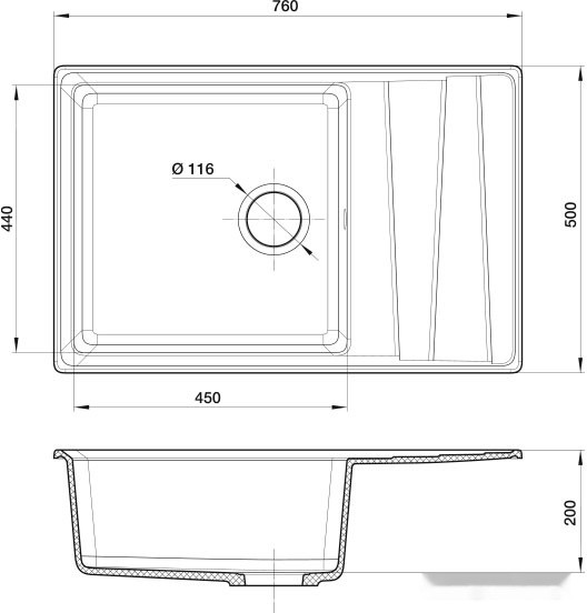 Кухонная мойка GranFest GF-LV-760L (серый)