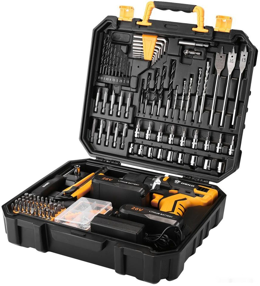 Дрель-шуруповерт Deko DKCD20FU-Li SET 193 063-4179 (с 2-мя АКБ, кейс, набор оснастки)