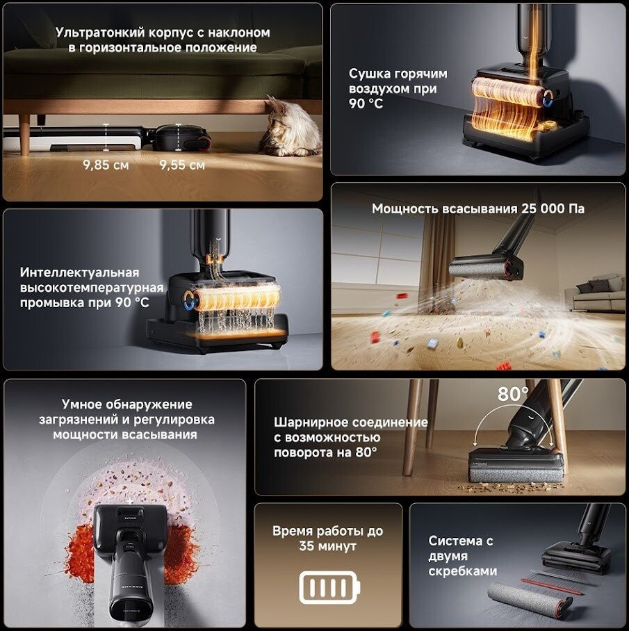 Вертикальный моющий пылесос Dreame G12 Pro Wet and Dry Vacuum HHR32A (евровилка, черный)