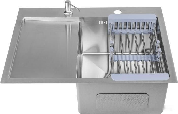 Кухонная мойка Saniteco 6550-R (с сифоном, дозатором и коландером)