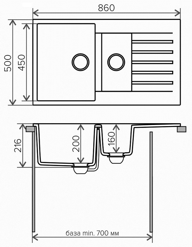 Кухонная мойка Tolero R-118 (серый)