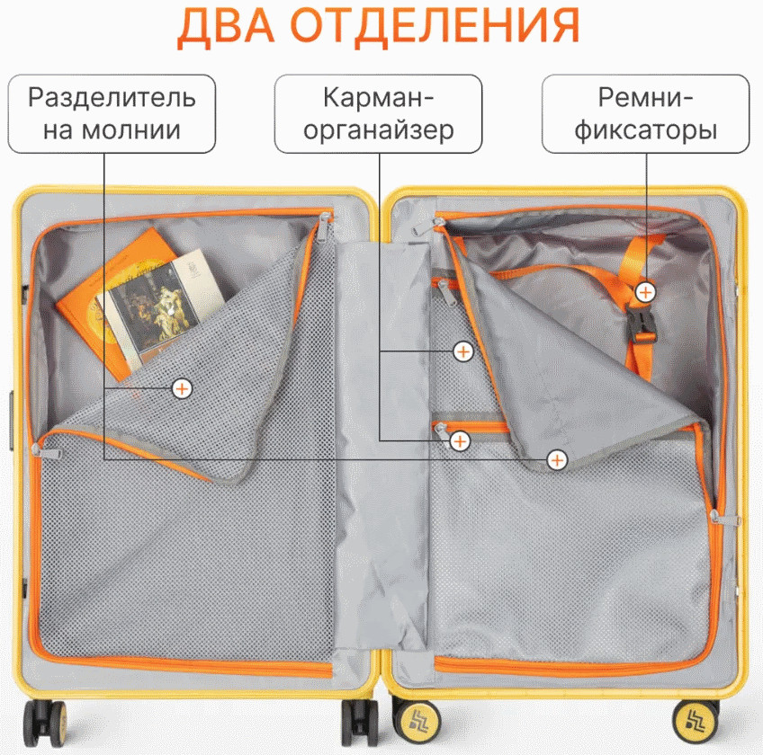 Чемодан DoubleW 005# (M, желтый)