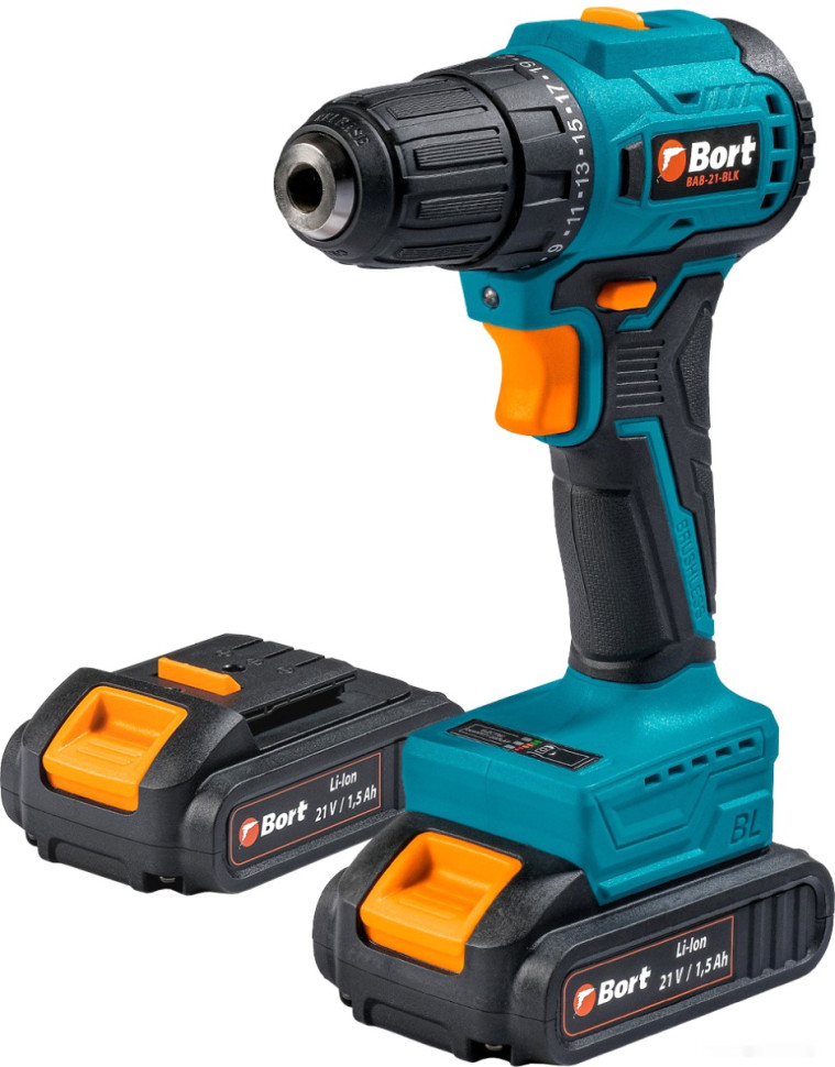 Дрель-шуруповерт BORT BAB-21-BLK 93413526 (с 2-мя АКБ, кейс)