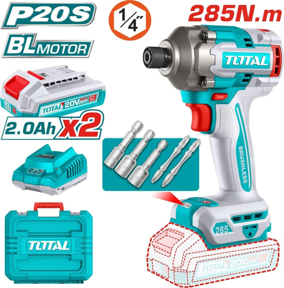 Total TCKLI20272 (шуруповерт, винтоверт, 2 АКБ, кейс)