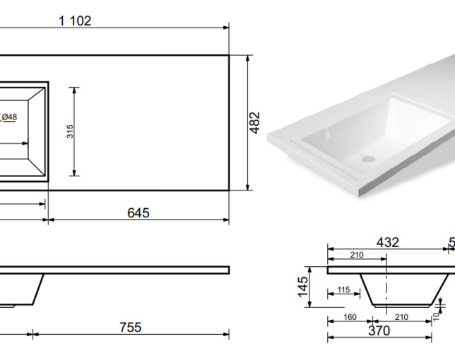 Умывальник Эстет Даллас 110, левая (белый)