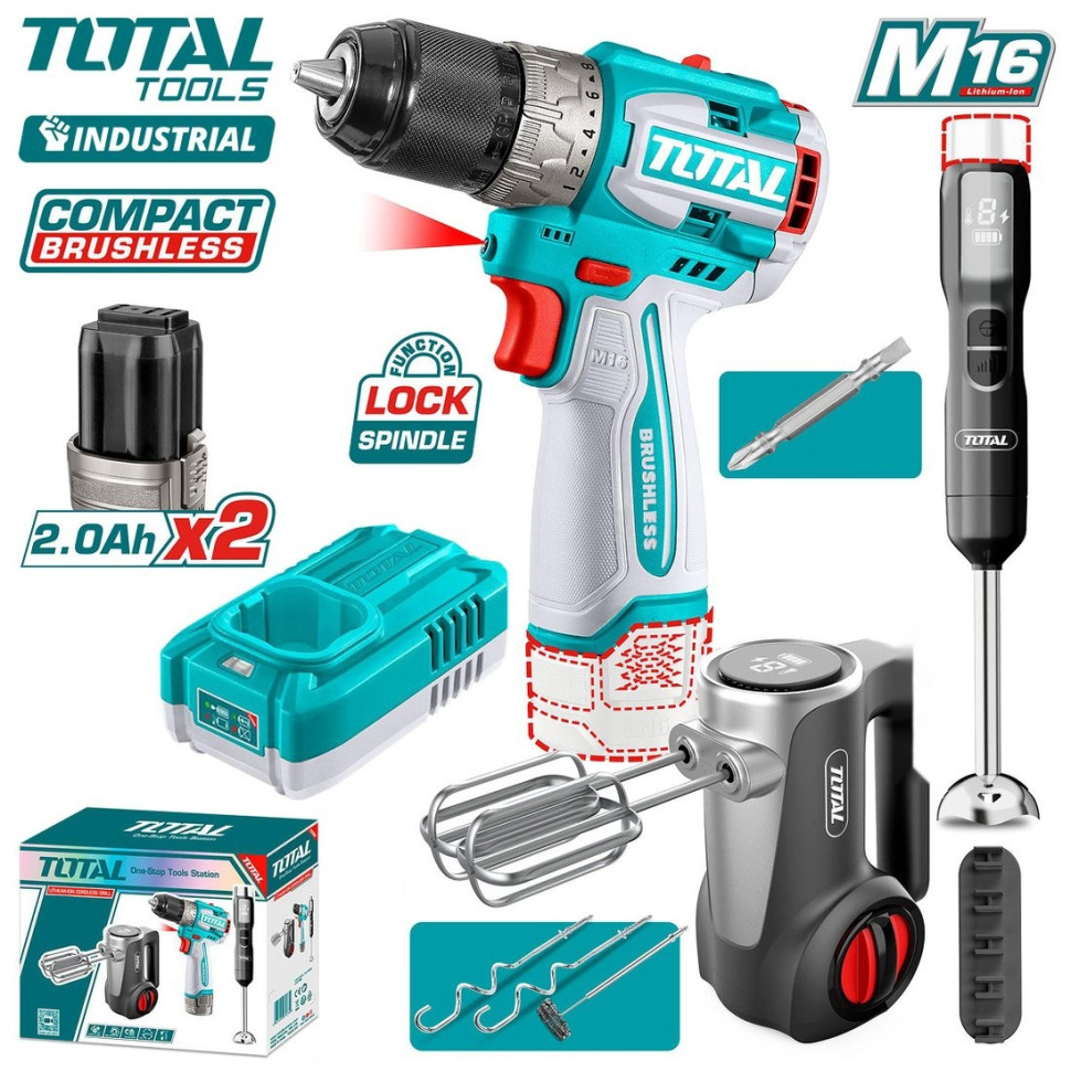 Total TCKLI1638 (шуруповерт, блендер, миксер, 2 АКБ)
