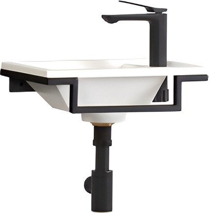 Умывальник Belux Мини-1 HR1240 (черный, с каркасом, сифоном, донным клапаном)