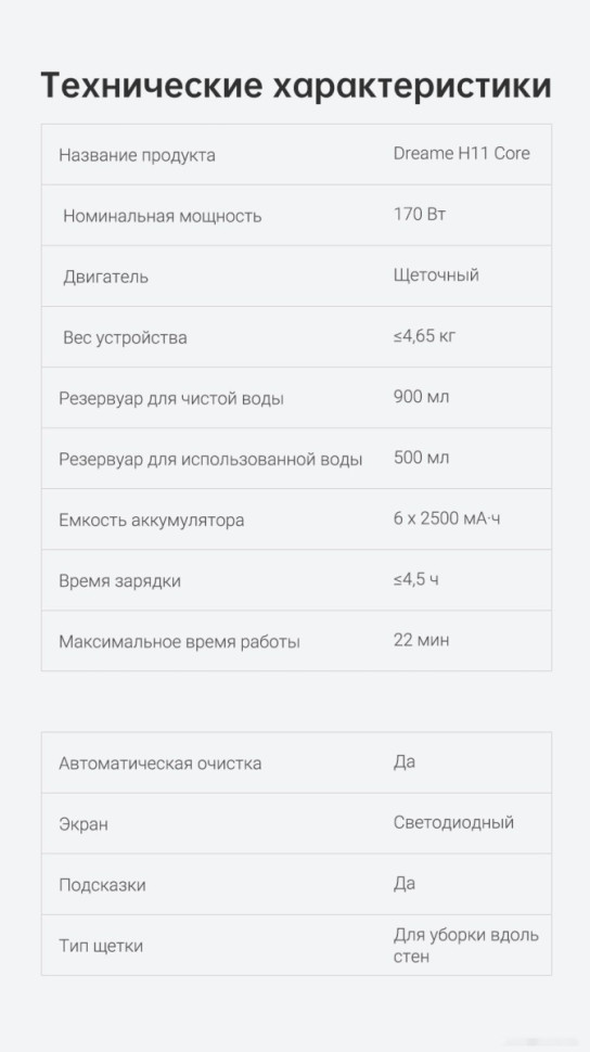 Вертикальный пылесос с влажной уборкой Dreame H11 Core (международная версия)
