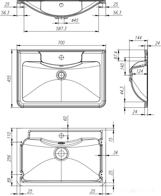 Умывальник BelBagno BB700/455-LV-MR-ALR