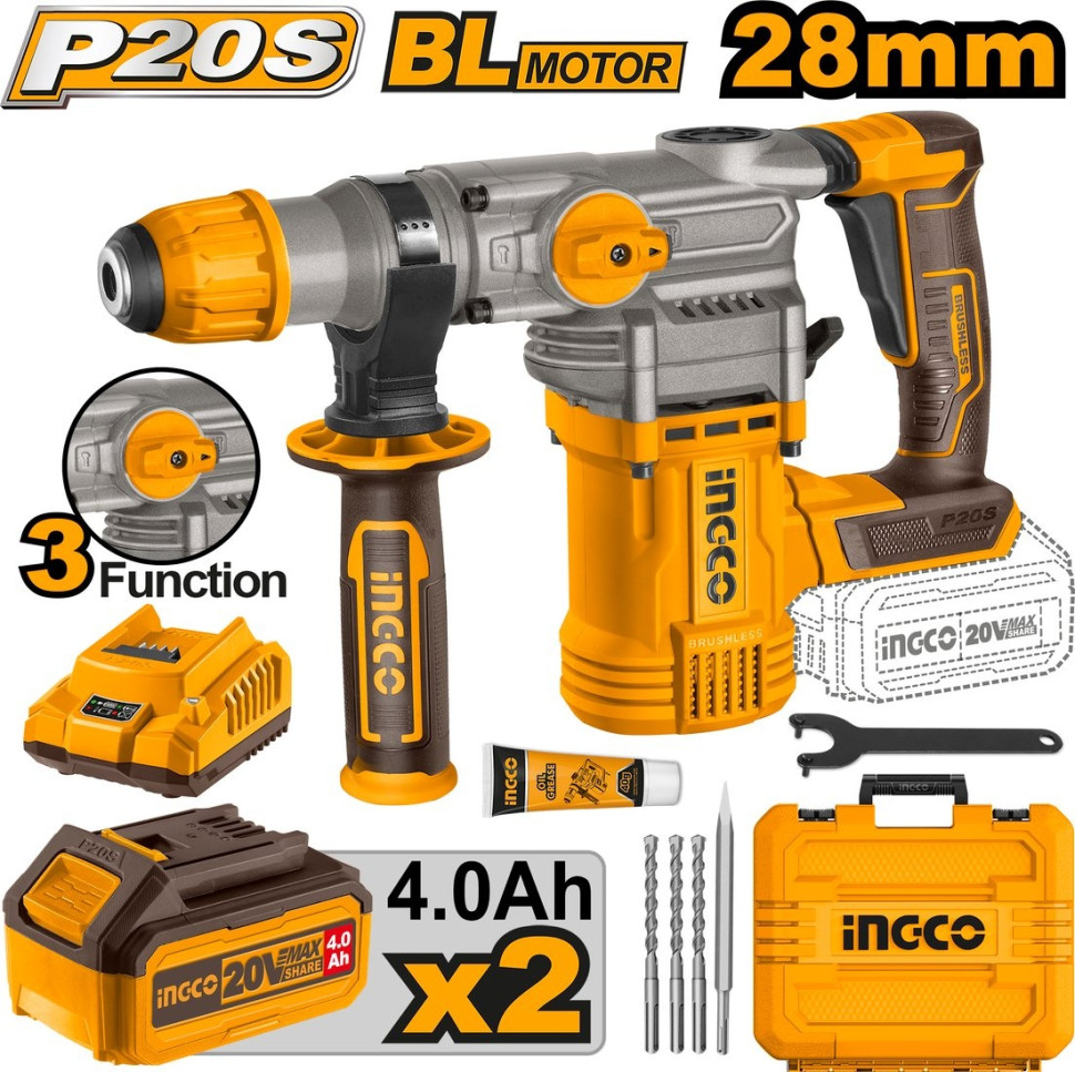 Перфоратор Ingco CRHLI202882 (с 2-мя АКБ, кейс)