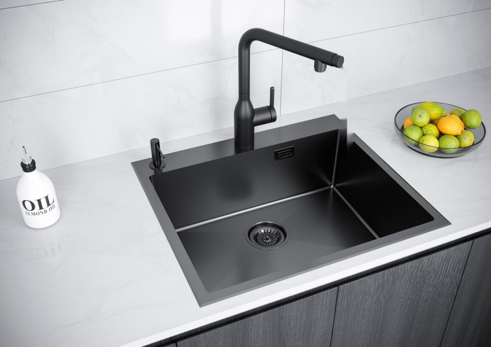 Кухонная мойка Paulmark Kroner-Edge 59 PM775951-GM (вороненая сталь)