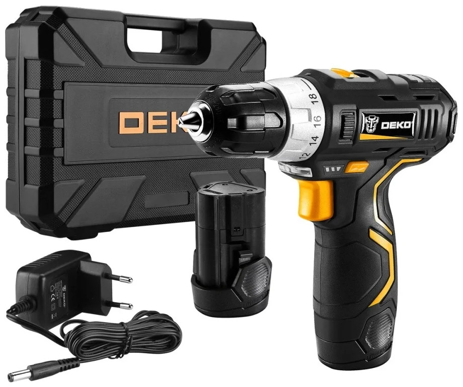 Дрель-шуруповерт Deko GCD12DU3 063-4115 (с 2-мя АКБ, кейс, набор оснастки)
