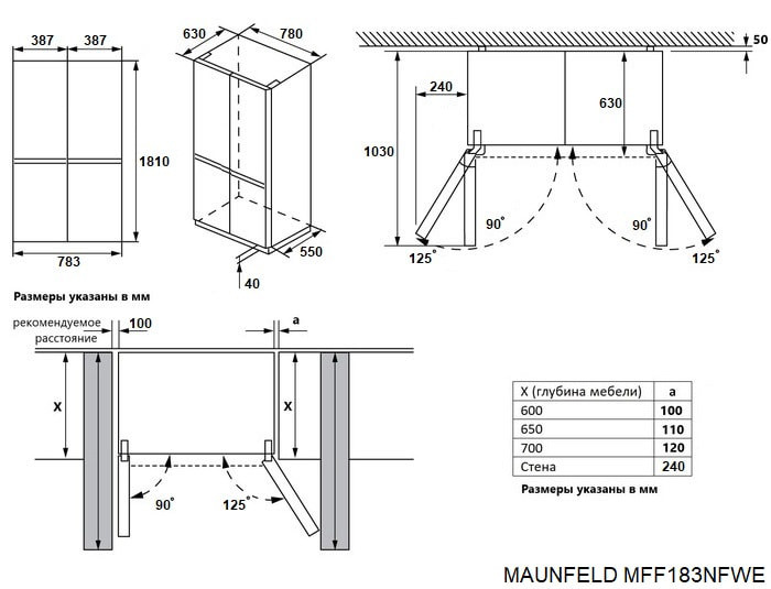 Четырёхдверный холодильник Maunfeld MFF183NFWE
