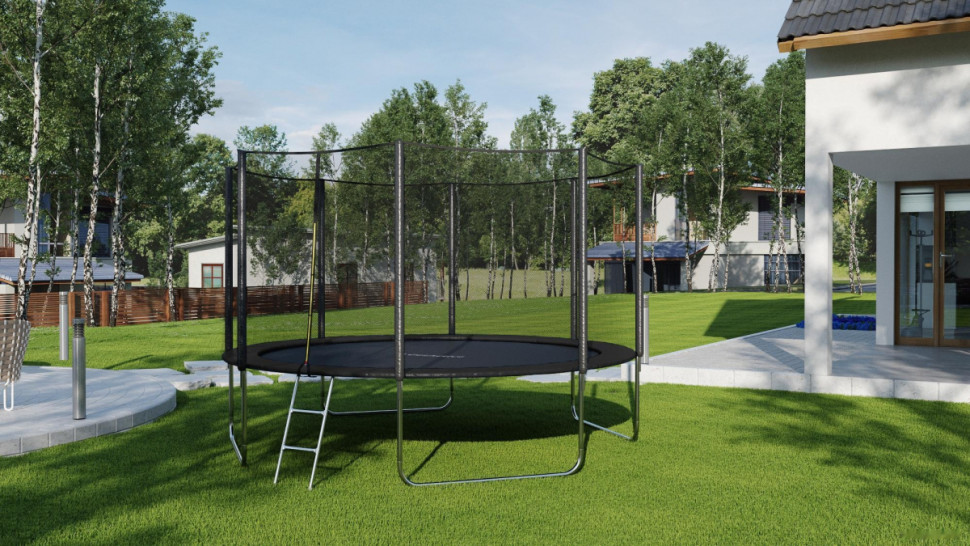 Батут GetActive Jump 12ft - 374 см с лестницей, внешней сеткой (черный)