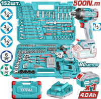 Total THKTHP31522 (гайковерт, 1 АКБ, набор инструментов)