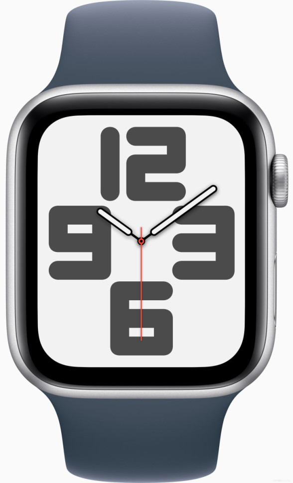 Умные часы Apple Watch SE 2 44 мм (алюминиевый корпус, серебристый/грозовой синий, спортивный силиконовый ремешок S/M)