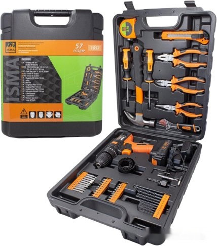 Дрель-шуруповерт ISMA 1057 (с 1-им АКБ, кейс, набор оснастки)