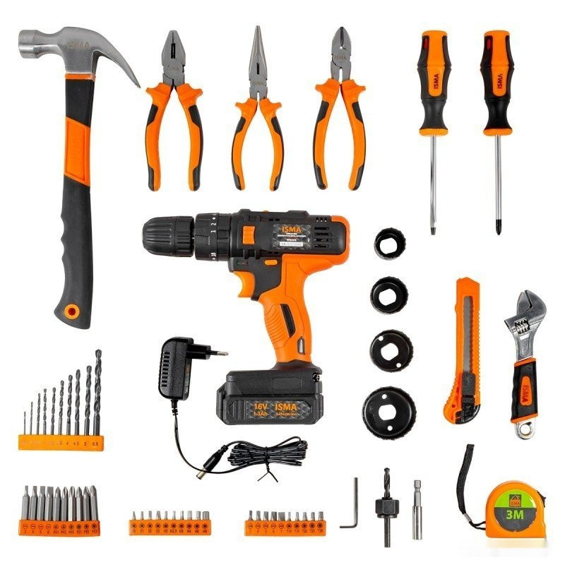 Дрель-шуруповерт ISMA 1057 (с 1-им АКБ, кейс, набор оснастки)