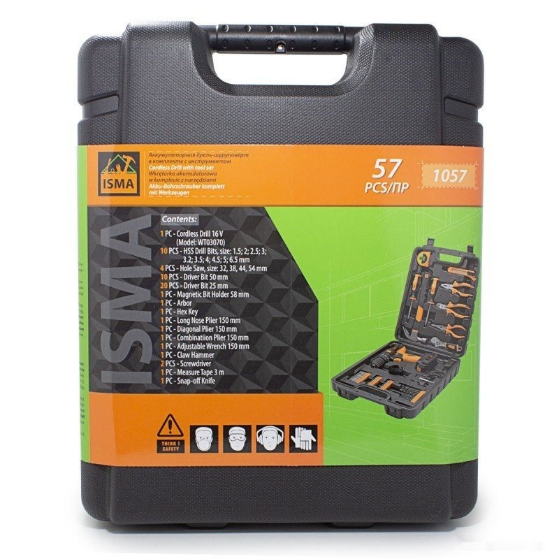 Дрель-шуруповерт ISMA 1057 (с 1-им АКБ, кейс, набор оснастки)