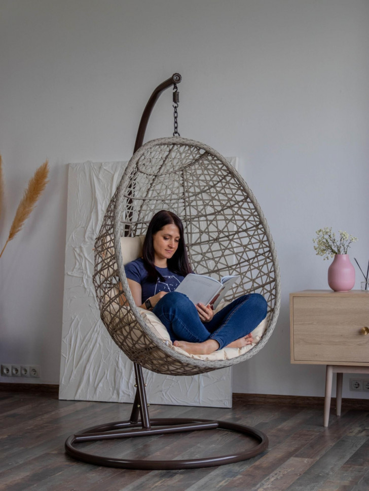 Подвесное кресло LoftyHome Miracle 1919 (grey line/milk)
