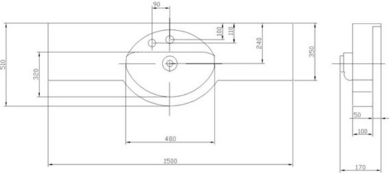 Умывальник Акватон Отель 5/1500 150x51 [1.A701.3.3NO.T01.0]