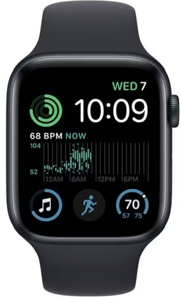 Умные часы Apple Watch SE 2 44 мм (алюминиевый корпус, полуночный/полуночный, спортивный силиконовый ремешок S/M)