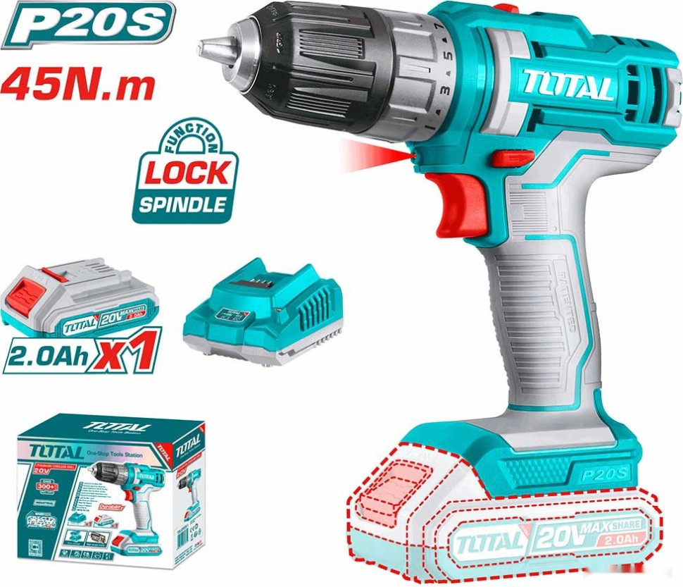 Дрель-шуруповерт Total TDLI200518 (с 1-м АКБ)