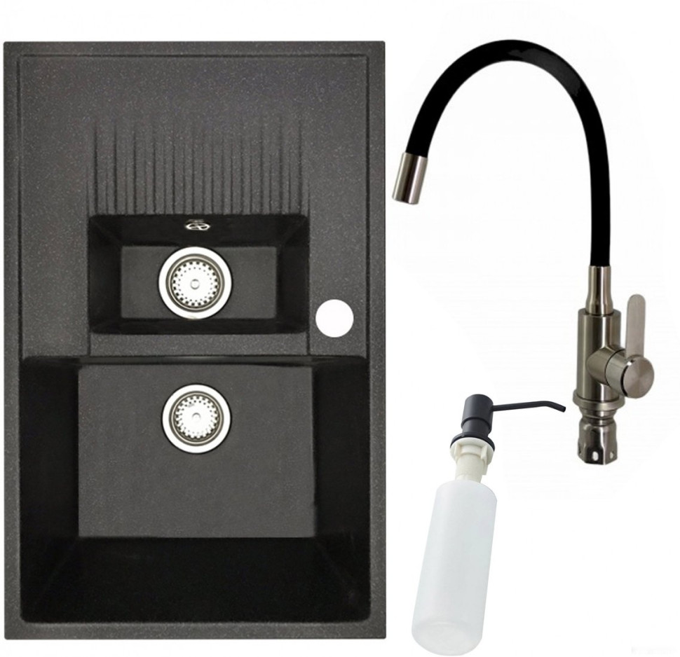 Кухонная мойка БелЭворс Forma R + смеситель W74004-2 + дозатор L405F (черный)