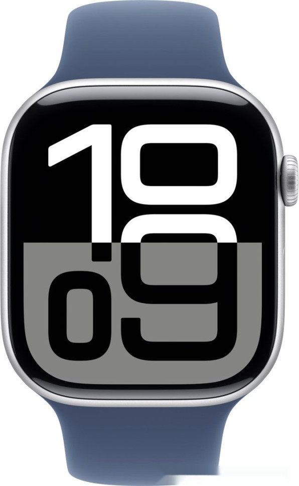 Умные часы Apple Watch Series 10 46 мм (алюминиевый корпус, серебристый/синий, спортивный силиконовый ремешок S/M)