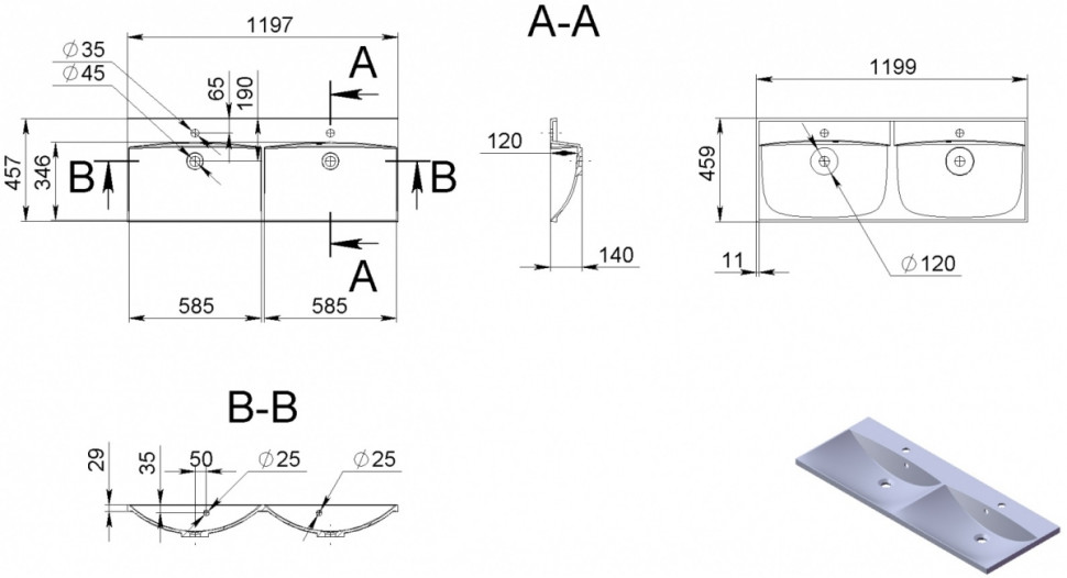 Умывальник Miraggio Ontario 1200 Matt (белый)