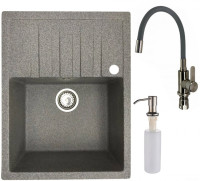 Кухонная мойка БелЭворс Vega R + смеситель W74004-9 + дозатор L405-1 (серый/сатин)