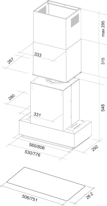 Вытяжка Falmec Gruppo Incasso NRS 50 800 м3/ч (нержавеющая сталь)