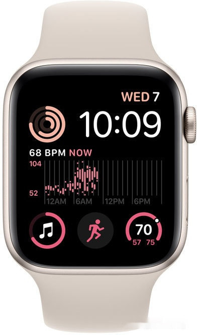 Умные часы Apple Watch SE 2 44 мм (алюминиевый корпус, звездный свет/звездный свет, спортивный силиконовый ремешок)