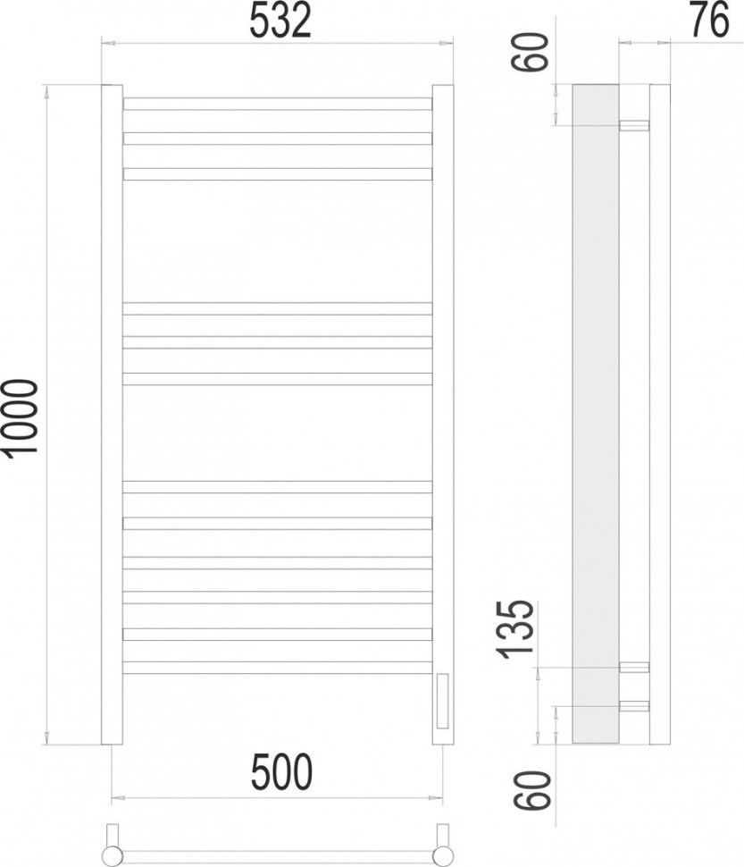 Полотенцесушитель Terminus Аврора П12 500x1000 (RAL 9003 белый, Quick Touch)