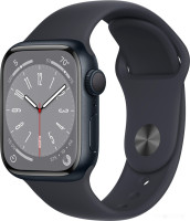 Умные часы Apple Watch Series 8 41 мм (алюминиевый корпус, полуночный/полуночный, спортивный силиконовый ремешок)